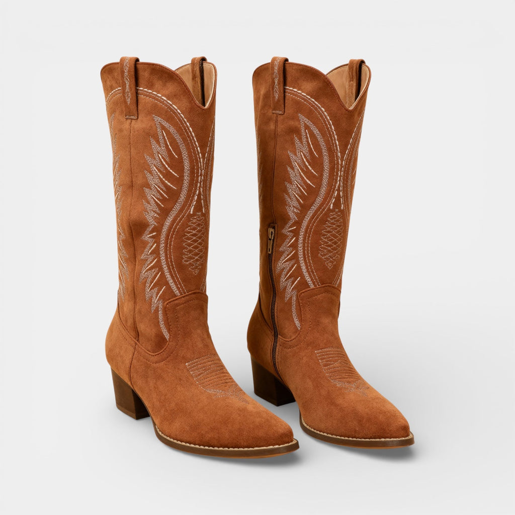 Women’s Faux Suede Cowboy Boots with Block Heel