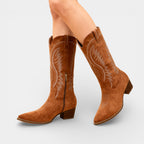 Women’s Faux Suede Cowboy Boots with Block Heel