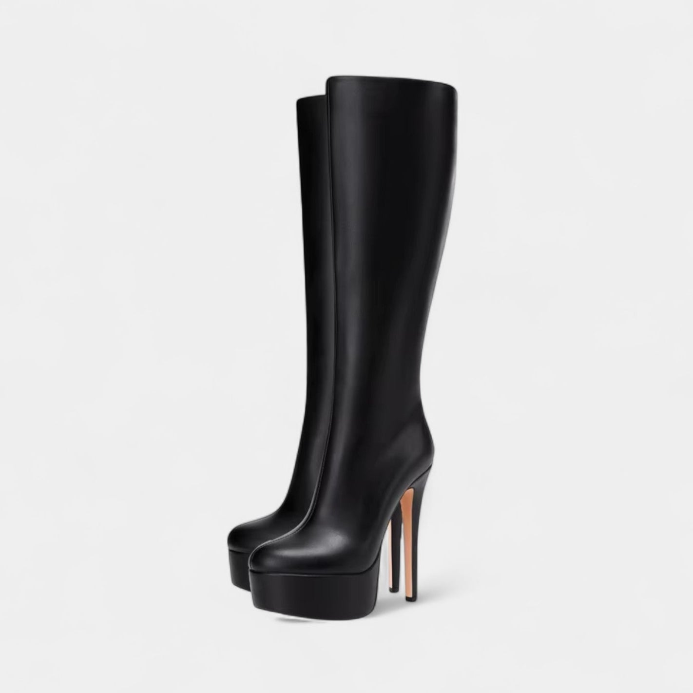 Women's Knee-High Boots with Rounded Toe and High Platform
