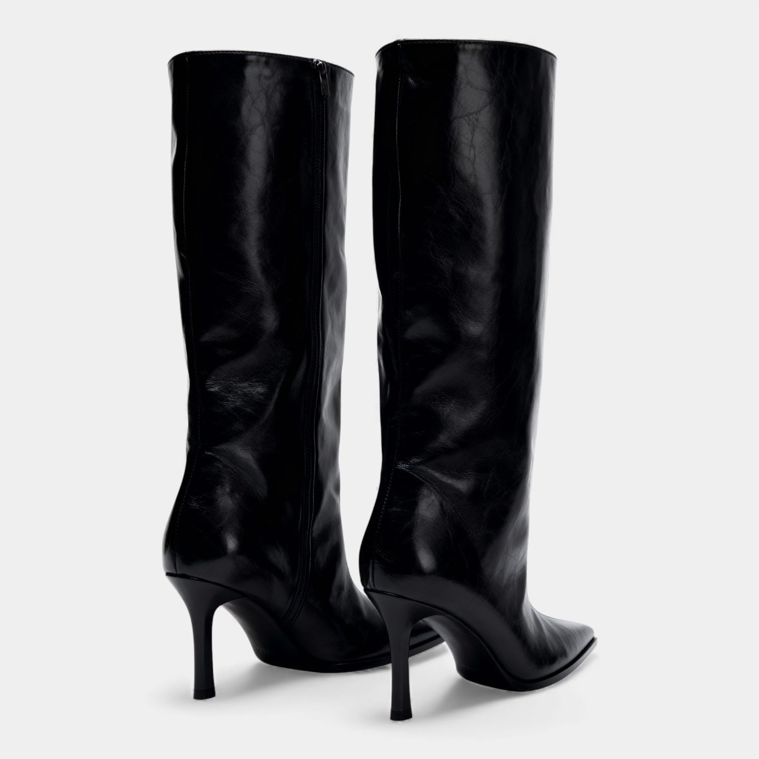 Women's Knee High Faux Leather Boots - Side Zip