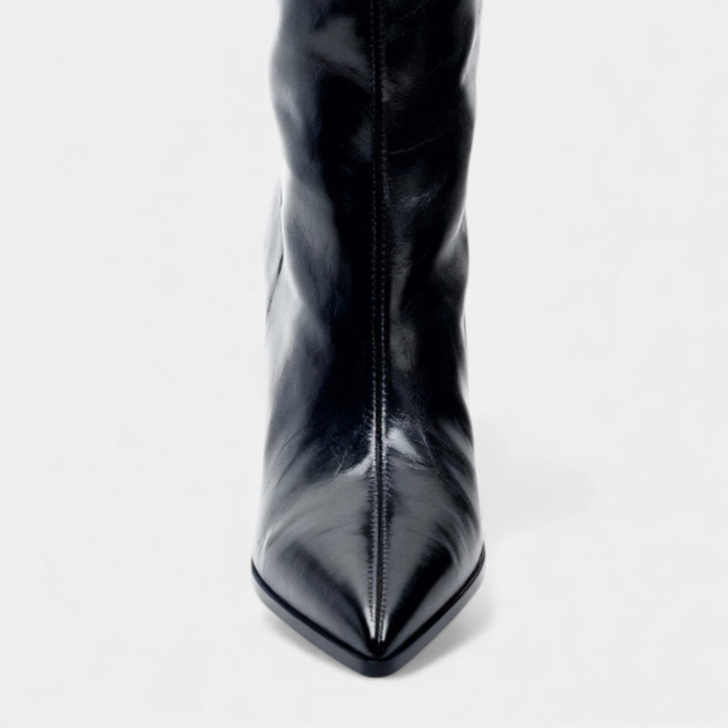 Women's Knee High Faux Leather Boots - Side Zip