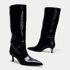 Women's Knee High Faux Leather Boots - Side Zip