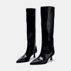 Women's Knee High Faux Leather Boots - Side Zip
