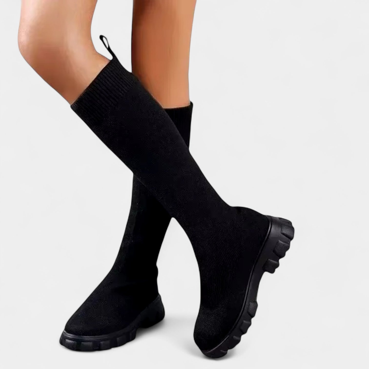 Women's Knee-High Stretch Boots with Rounded Toe and Low Block Heel