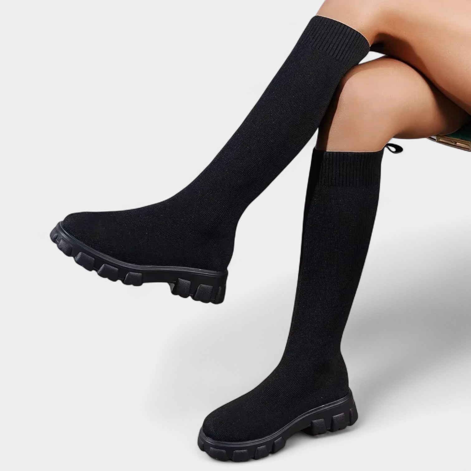 Women's Knee-High Stretch Boots with Rounded Toe and Low Block Heel