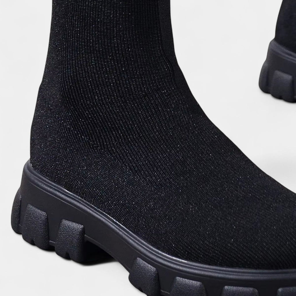 Women's Knee-High Stretch Boots with Rounded Toe and Low Block Heel