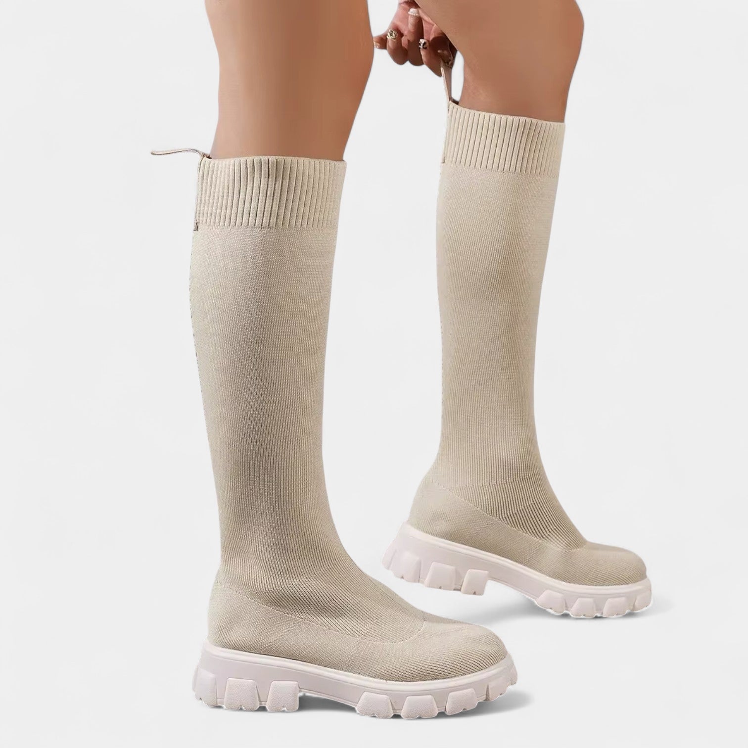 Women's Knee-High Stretch Boots with Rounded Toe and Low Block Heel