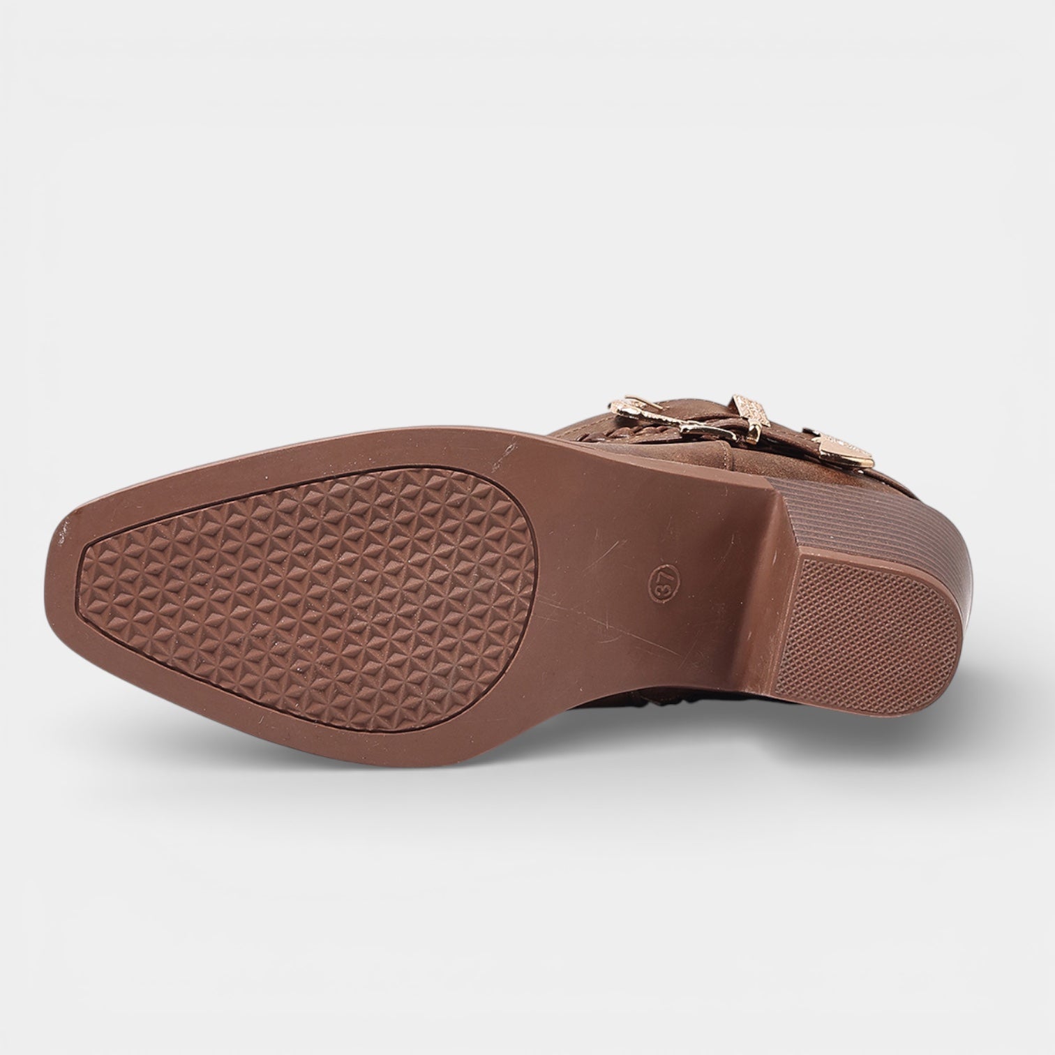 Women’s Leather Buckle Ankle Boots – Mid Heel