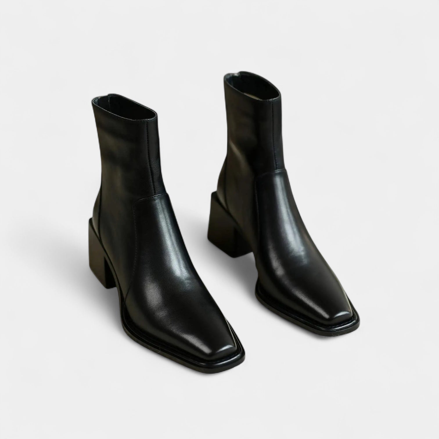 Women’s Leather Squared-Point Ankle Boots with Block Heel