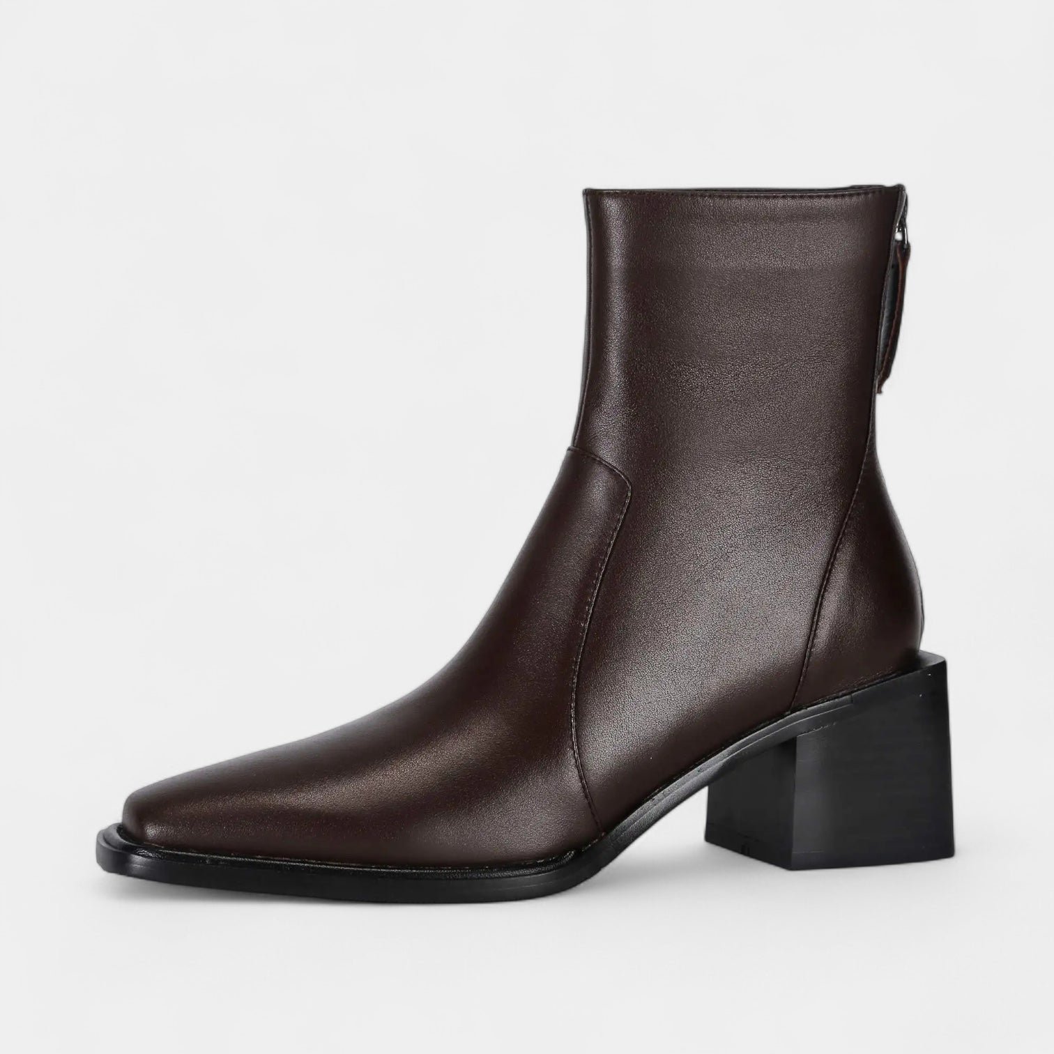 Women’s Leather Squared-Point Ankle Boots with Block Heel