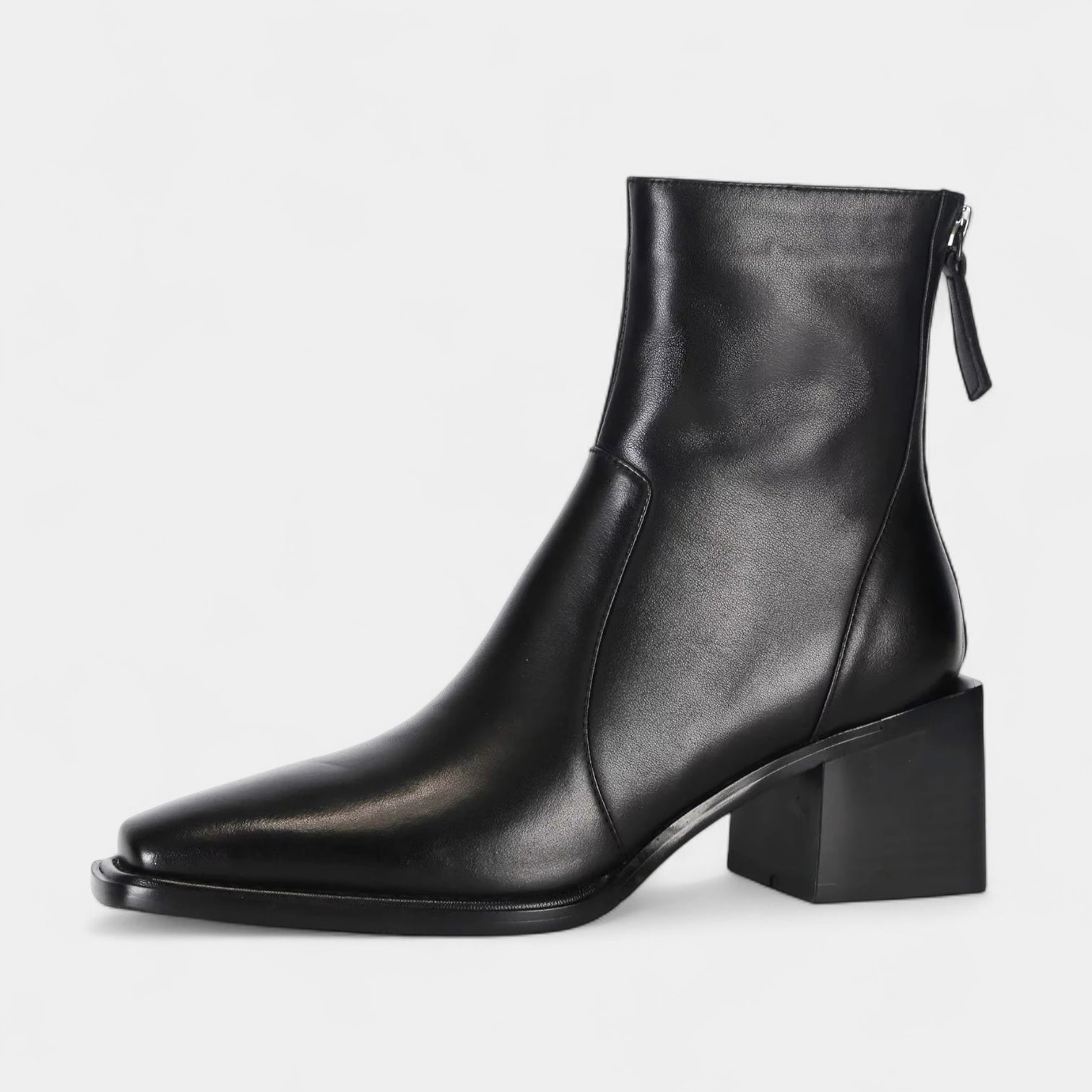 Women’s Leather Squared-Point Ankle Boots with Block Heel