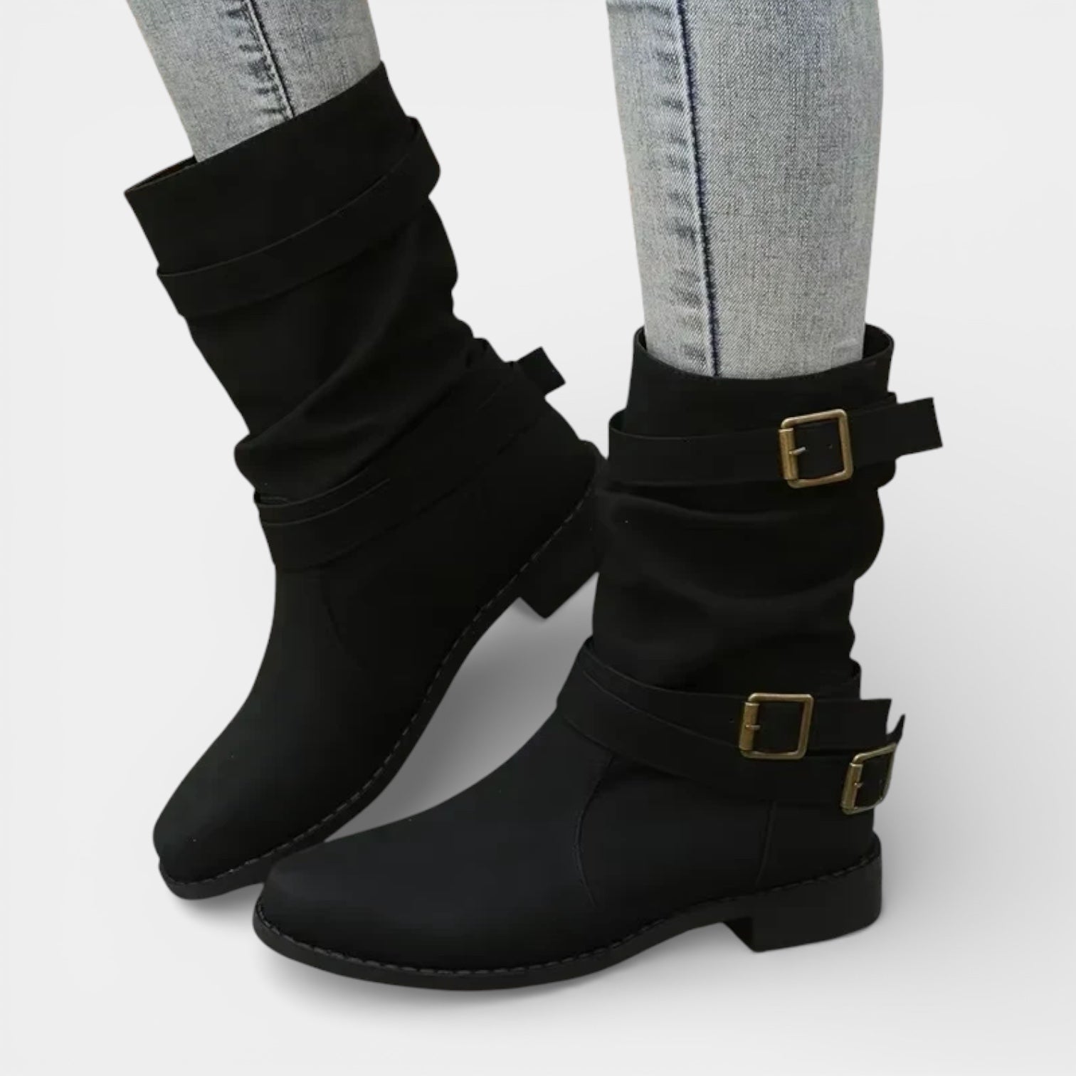 Women’s Mid-Calf Buckle Boots – Casual Comfort