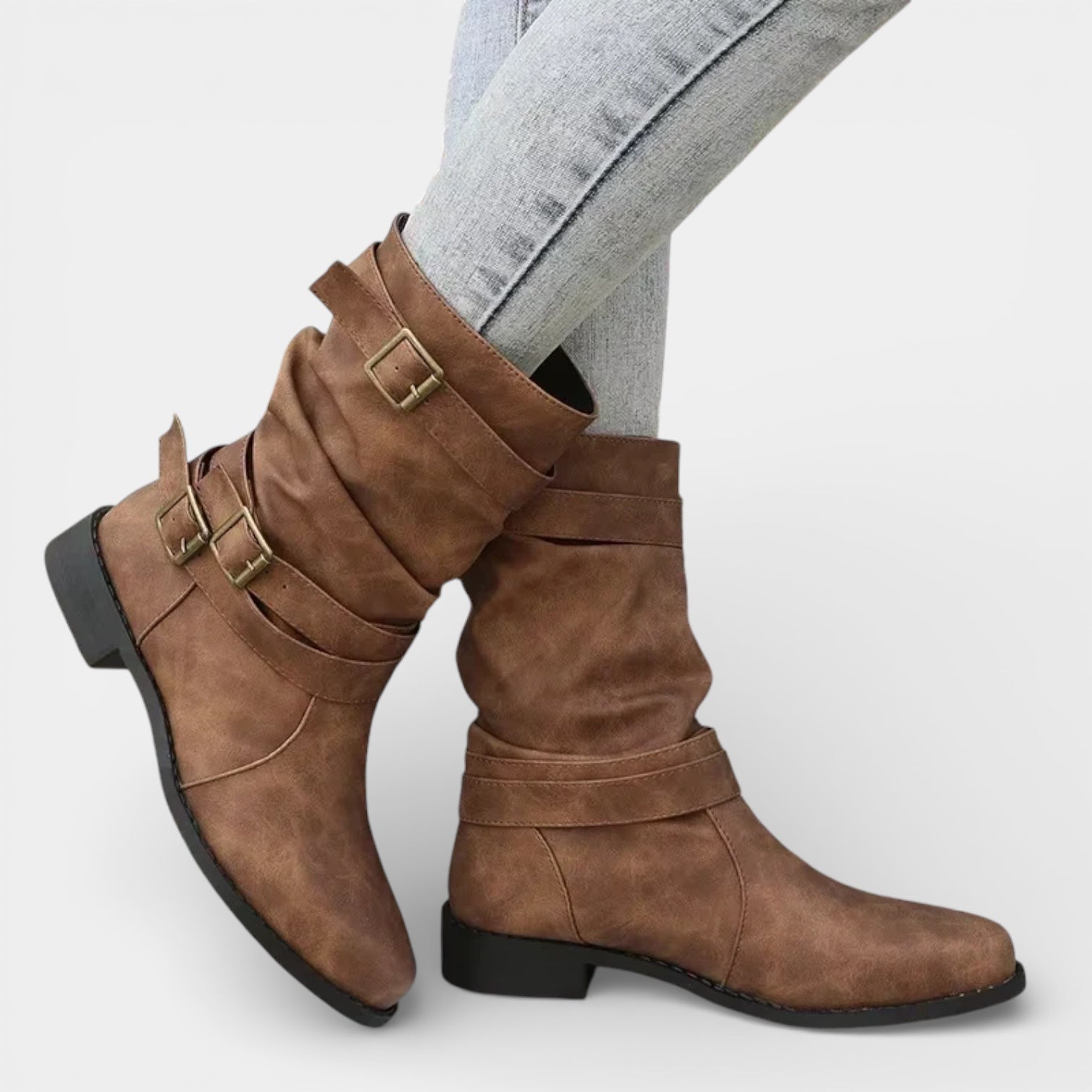 Women’s Mid-Calf Buckle Boots – Casual Comfort