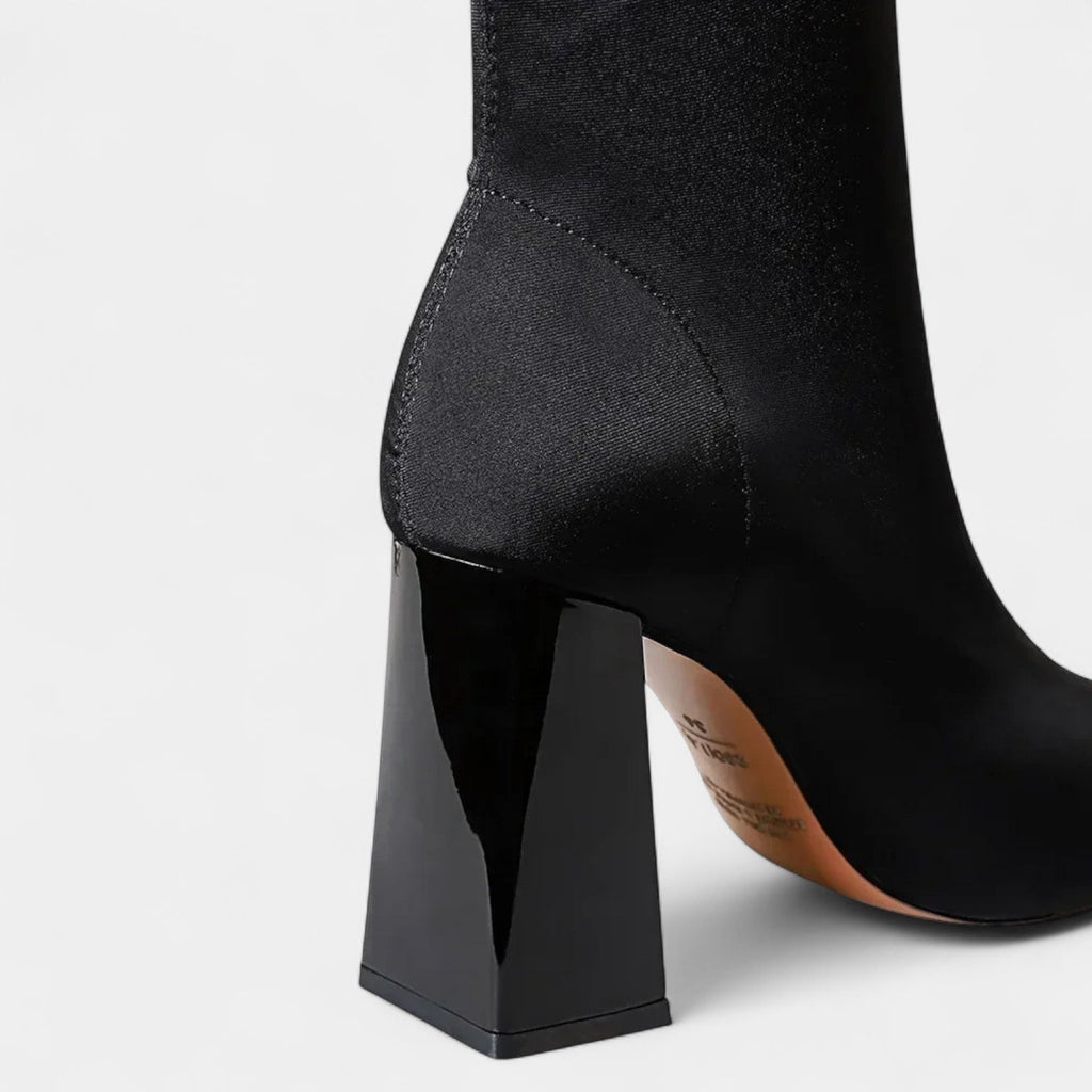 Women's Pointed-Toe Ankle Boots with Block Heel and Zig-Zag Stitching