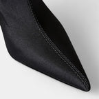 Women's Pointed-Toe Ankle Boots with Block Heel and Zig-Zag Stitching