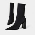 Women's Pointed-Toe Ankle Boots with Block Heel and Zig-Zag Stitching