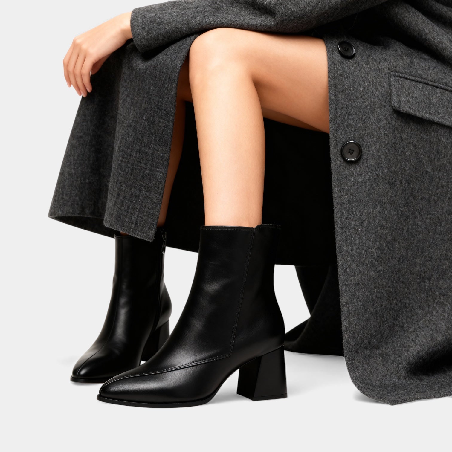 Women’s Pointed Toe Faux Leather Ankle Boots – Block Heel, Side Zip