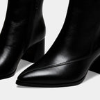 Women’s Pointed Toe Faux Leather Ankle Boots – Block Heel, Side Zip