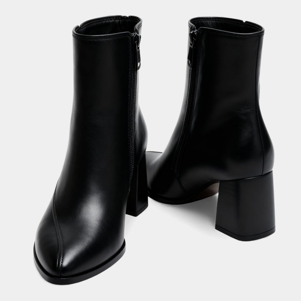 Women’s Pointed Toe Faux Leather Ankle Boots – Block Heel, Side Zip