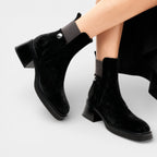 Women’s Slip On Ankle Boots Faux Suede – Block Heel Stretch