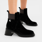 Women’s Slip On Ankle Boots Faux Suede – Block Heel Stretch