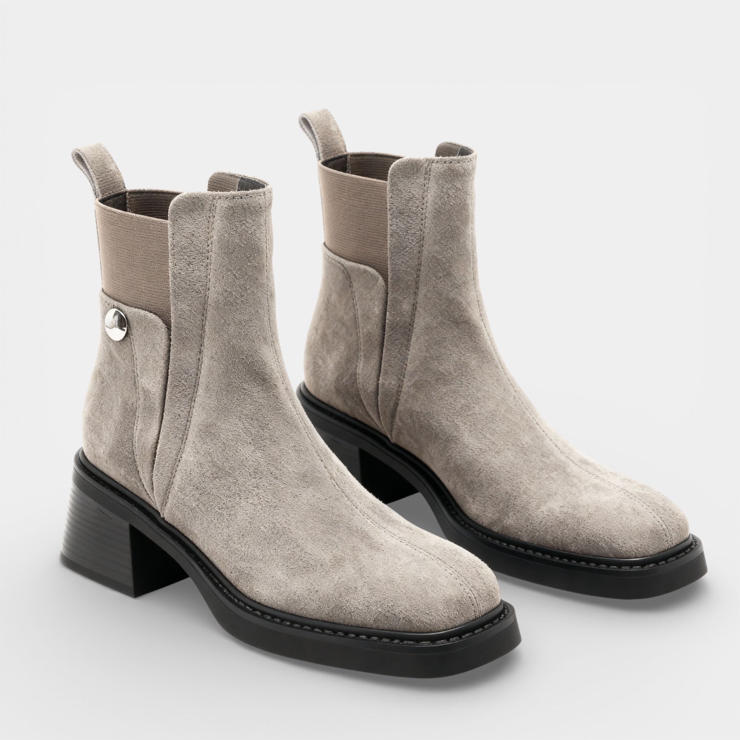 Women’s Slip On Ankle Boots Faux Suede – Block Heel Stretch