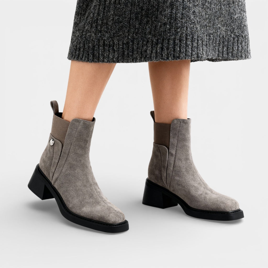 Women’s Slip On Ankle Boots Faux Suede – Block Heel Stretch