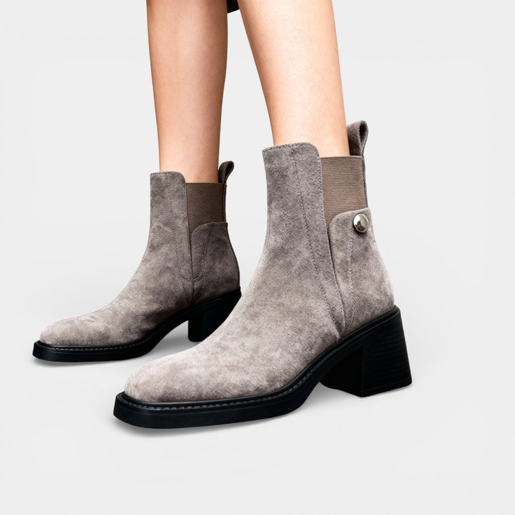 Women’s Slip On Ankle Boots Faux Suede – Block Heel Stretch