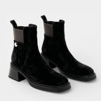 Women’s Slip On Ankle Boots Faux Suede – Block Heel Stretch