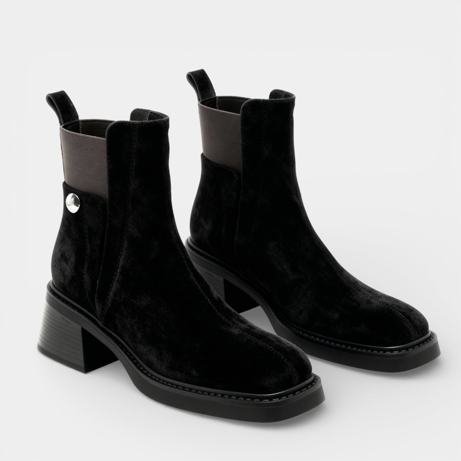 Women’s Slip On Ankle Boots Faux Suede – Block Heel Stretch