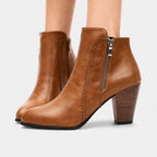 Women’s Vegan Leather Ankle Boots - Block Heel