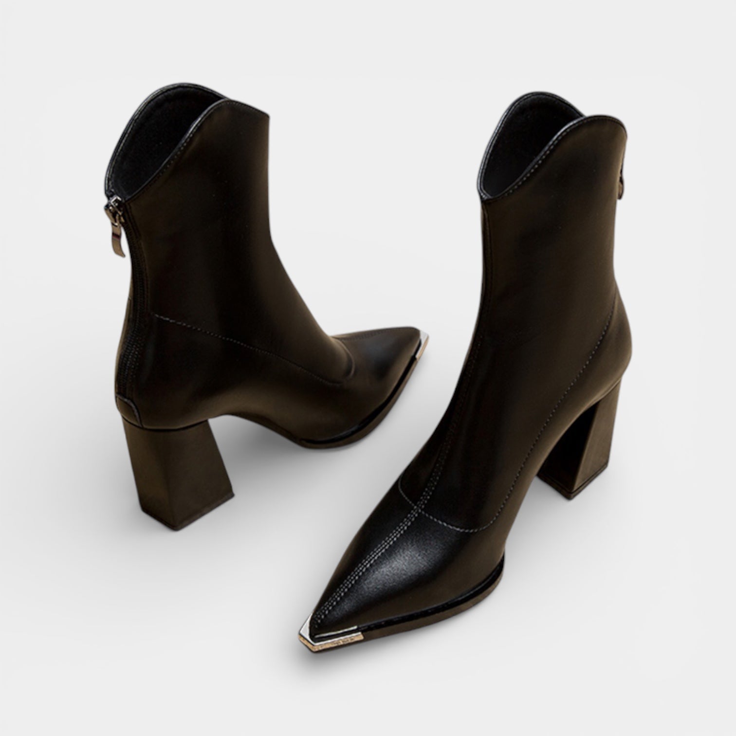 Women’s Vegan Leather Ankle Boots – Metal Pointed Toe