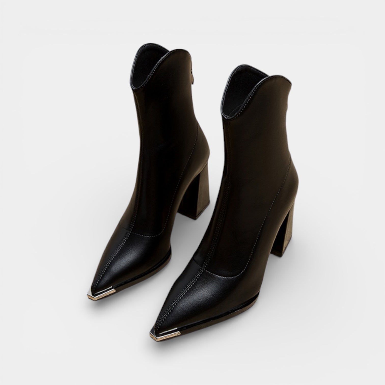 Women’s Vegan Leather Ankle Boots – Metal Pointed Toe