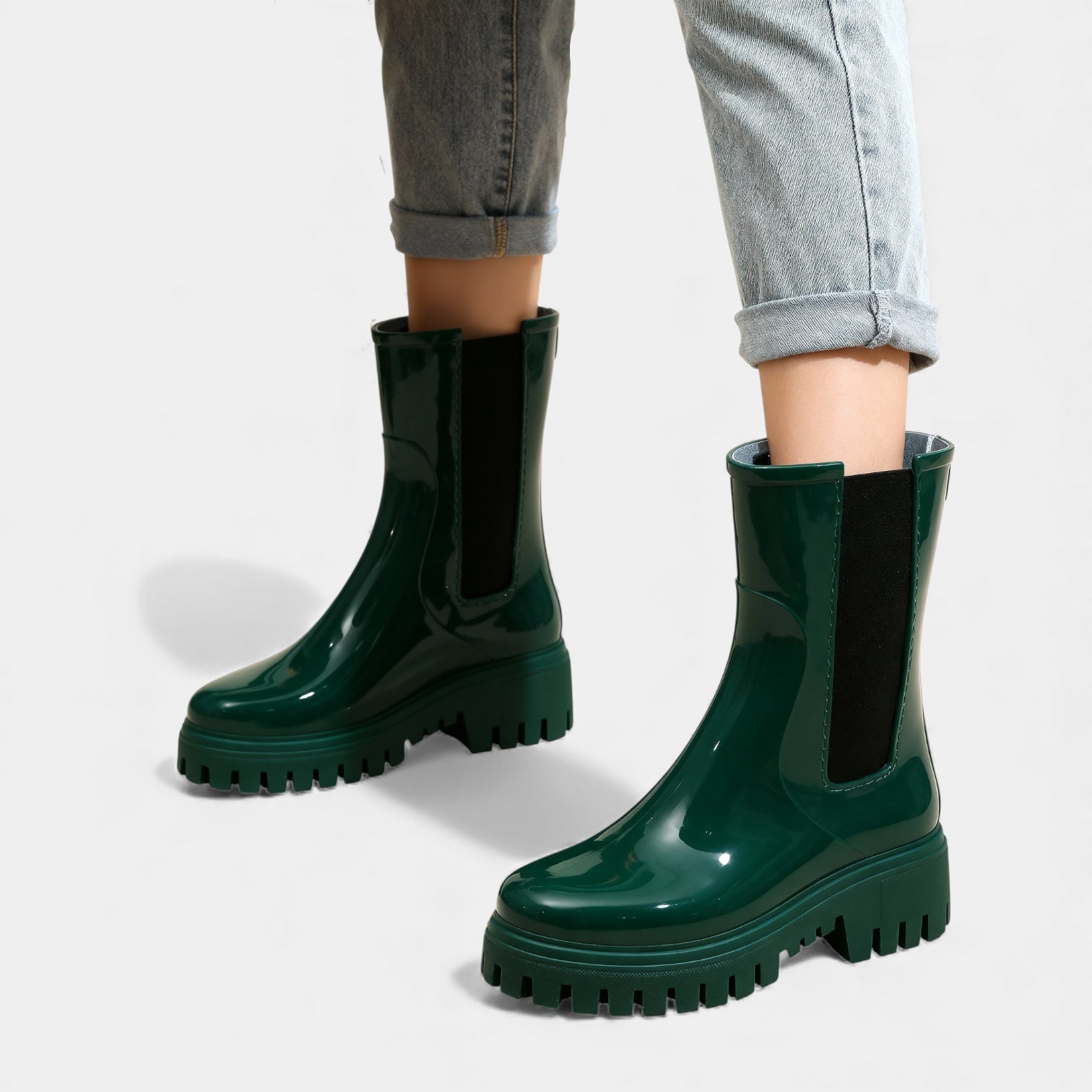 Women’s Waterproof Chelsea Rain Boots – Glossy Ankle Wellies