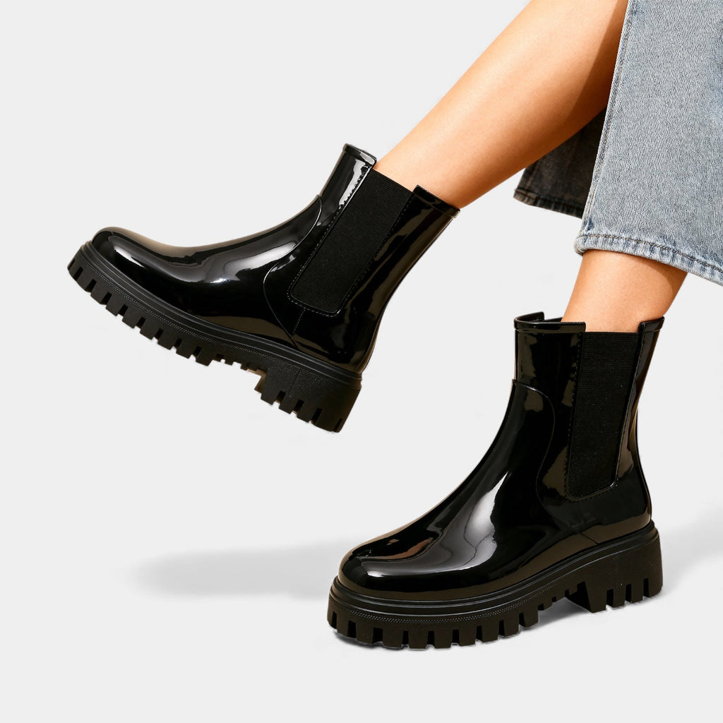 Women’s Waterproof Chelsea Rain Boots – Glossy Ankle Wellies