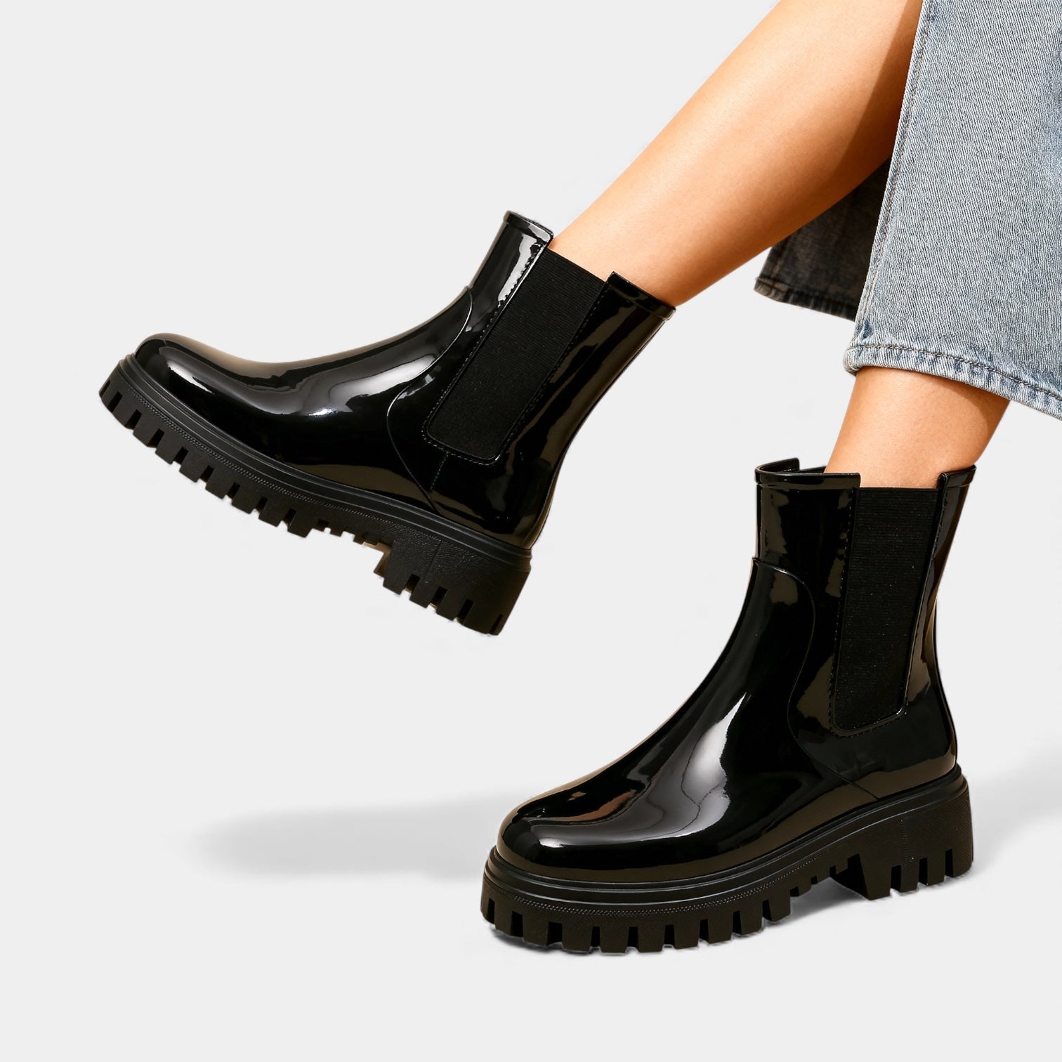 Women’s Waterproof Chelsea Rain Boots – Glossy Ankle Wellies