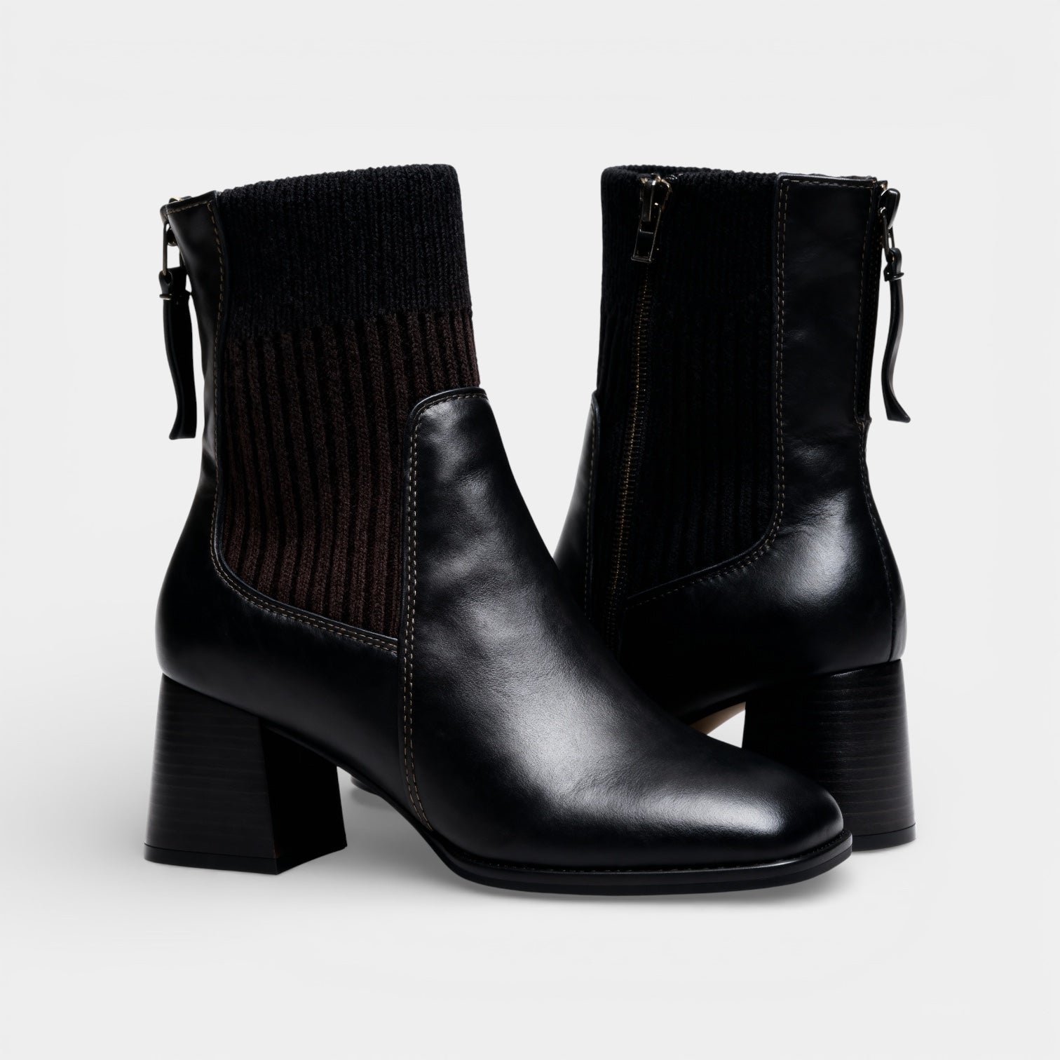 Women’s Winter Ankle Boots Faux Leather – Block Heel Back