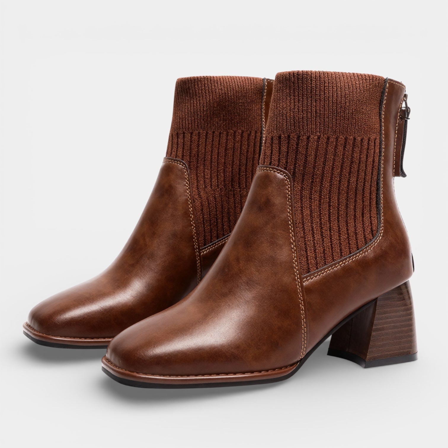 Women’s Winter Ankle Boots Faux Leather – Block Heel Back