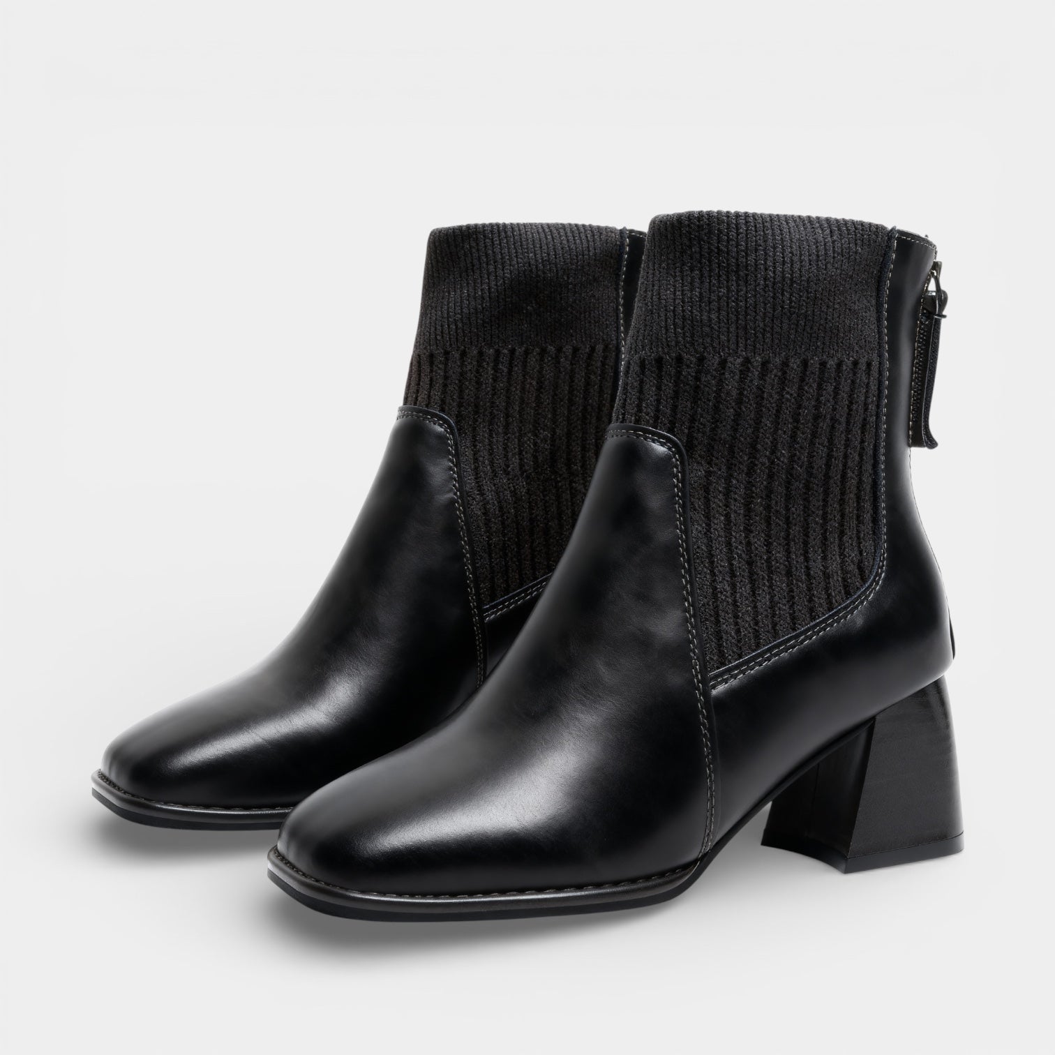 Women’s Winter Ankle Boots Faux Leather – Block Heel Back